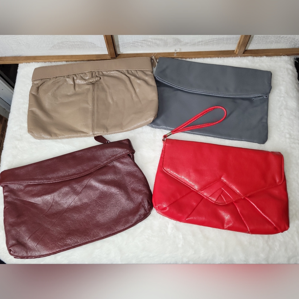 Bundle of Vintage Clutches.. Gray, Red, Khaki, and Burgundy